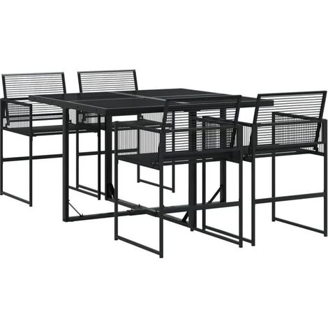 Ensemble table et chaises de jardin 5 pièces, résine tressée noire (1/5)