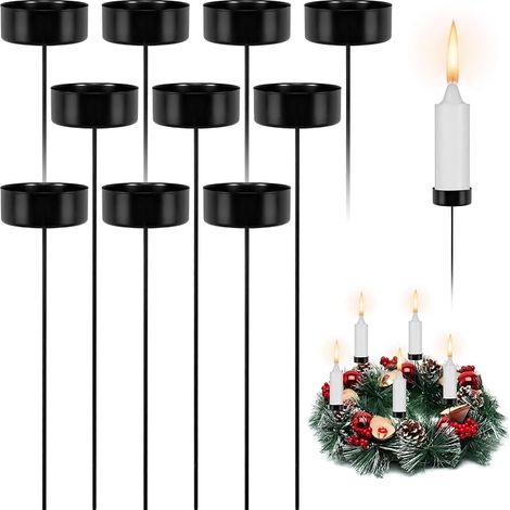DELAESI 10 x Portacandele per corona dell'Avvento senza mandrino, portacandele da piantare, portacandele nero per decorazione tavola di Natale (1/5)