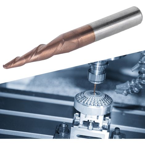 Konischer Kugelkopffräser mit 2 Schneiden und Bronzebeschichtung. Konischer Schaftfräser R1,0 × 20 × D6 × 50 mm (1/5)