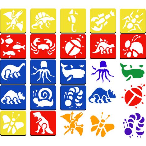 Pochoir Enfant - Pochoir Animal Réutilisable En PP - 14 x 15 cm - Pour Toile Papier Mur Bois - Lot De 18 Pièces (1/5)