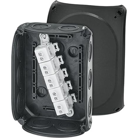 HENSEL BOÎTE DE DÉRIVATION DK 1010 B 2,5-10 MM² TRIPHASÉ 16 MM² MONOPHASÉ 5 BROCHES AVEC BORNE IP66 NOIR 62000302