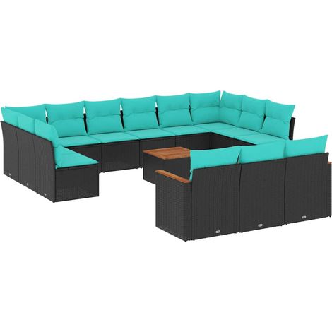 Maison Exclusive - 14-teiliges Gartensofa-Set mit Kissen, schwarz (1/5)