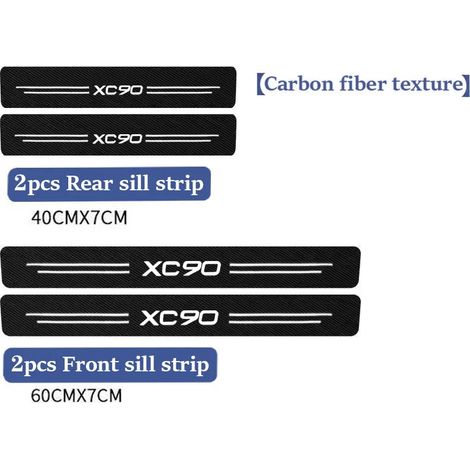 (4 pièces XC90) Autocollants anti-rayures en fibre de carbone pour l'intérieur de votre voiture Volvo XC90. Accessoires auto : ruban adhésif de protection pour seuil de porte. (1/4)
