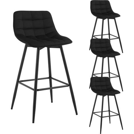 Woltu – Lot de 4 tabourets de bar en velours noir – Hauteur d'assise 64 cm – Cadre en métal robuste – Repose-pieds ergonomique