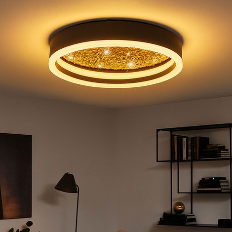 Plafoniera Plafoniera LED oro nero lampada da soggiorno lampada da camera rotonda, metallo acrilico silicone, 24W 700lm bianco caldo, DxH 30x7,5 cm