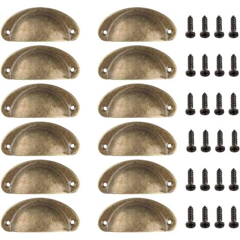 Lot de 12 poignées semi-circulaires vintage cuivre ancien pour porte, tiroir, coffre. (1/5)