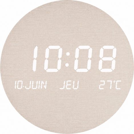 Horloge murale LED numérique ronde effet coton et lin à brancher style nordique réf 6674 22 × 20,5 × 3,5 cm 1,5 kg – Livraison gratuite