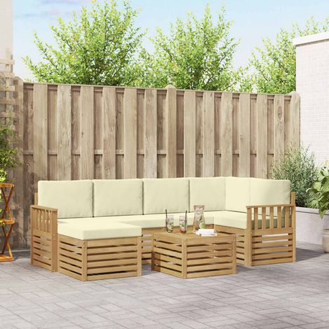 vidaXL Outdoor-Sofagarnitur 7 pcs Weiß und Creme Polyester (1/5)