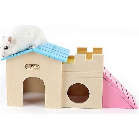 Hamster Maison en Bois Animaux Mini Cachette Colorée Jouet Escalade Cage Grignotage-2