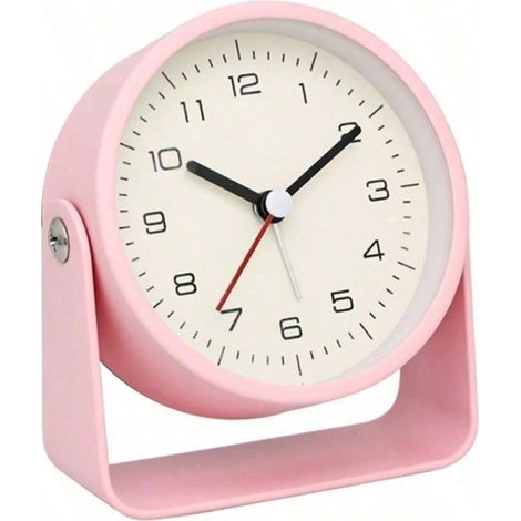Réveil silencieux à bascule, minuteur d'apprentissage, matériau anti-chute ABS, horloge de bureau en quartz pour étudiant, réveil amusant à double face visible, rose (1/4)