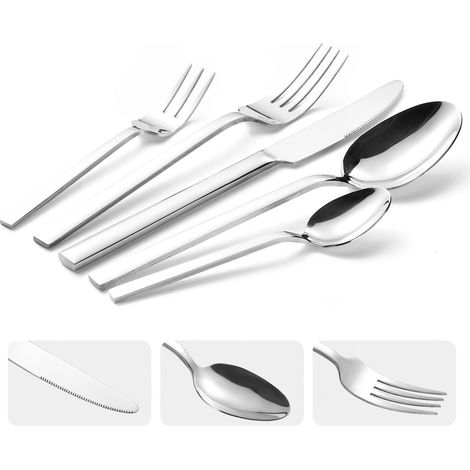 Coutellerie En Acier Inoxydable - Service De Table 45 Pièces - 9 Couteaux + 9 Fourchettes + 9 Cuillères À Soupe + 9 Cuillères À Dessert + 9 Fourchettes À Dessert (1/5)
