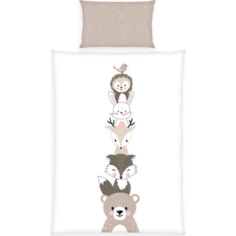 Ensemble de literie pour Enfants en Bas âge, Motif réversible, taie d'oreiller 40x60 cm, Housse de Couette 100x135 cm, Fermeture éclair et Rabat, 100% Coton/renforcé (1/5)