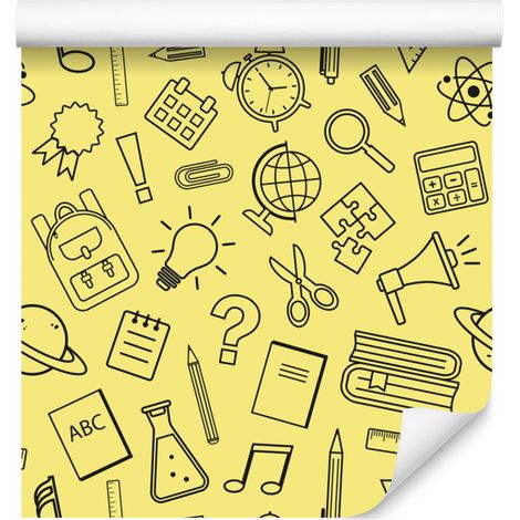 Papier peint crème « Fournitures scolaires » pour salon et chambre 50x1000 cm (1/5)