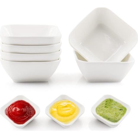 Juego muy resistente de 6 cuencos de cerámica de 85 ml (3 onzas)，mini cuencos para salsas y botes para especias，ideales para ketchup (1/2)