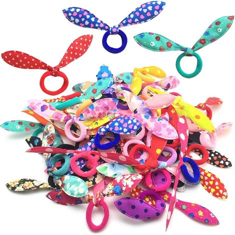 100 Pices Filles Cheveux Cravates, Bb Lapin Oreilles Lastique Corde Cheveux Lapin Oreille Bandes, Enfants Mini Color Cheveux Cravates Lastiques Ch