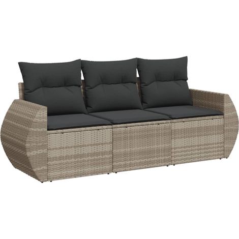 Maison Exclusive - Set Divano da Giardino 3pz con Cuscini Grigio Chiaro Polyrattan