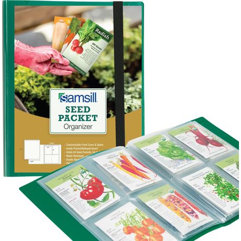 Organiseur de paquets de semences, 4 poches, pochettes transparentes réutilisables, 8,9 x 12,7 cm, 32 poches, peut contenir jusqu'à 64 paquets, vert (1/5)