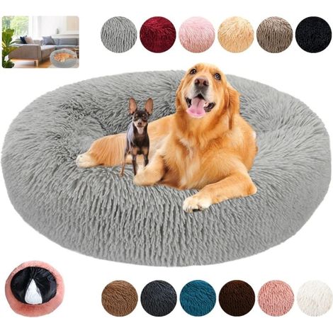 Rundes Hundebett mit abnehmbarem Bezug, großes beruhigendes Hundekissen, waschbar, rutschfest, kratzfest, weiches, flauschiges Hundebett, große und mittlere Matte, 12 Farben-GrauS-50cm/19.6in,AAFGVC (1/4)