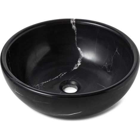 Vasque à poser ronde véritable Marbre - 42x15 cm - Noir (1/3)