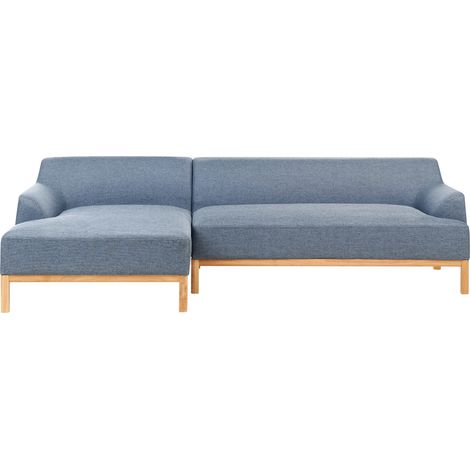 Sofá esquinero elegante tela poliéster patas de madera sala de estar azul derecho Sosjo