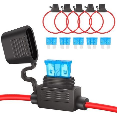 Pcs 16AWG Porte Fusible 12v Moyen en Ligne, ATC/ATO Porte-Fusibles Lame Enfichable Étanche avec Fil, Adaptateur Fusibles Voiture Avec 5 Pcs Fusible 15A Standard Pour Auto/Camion/Moto/Bateau (1/5)