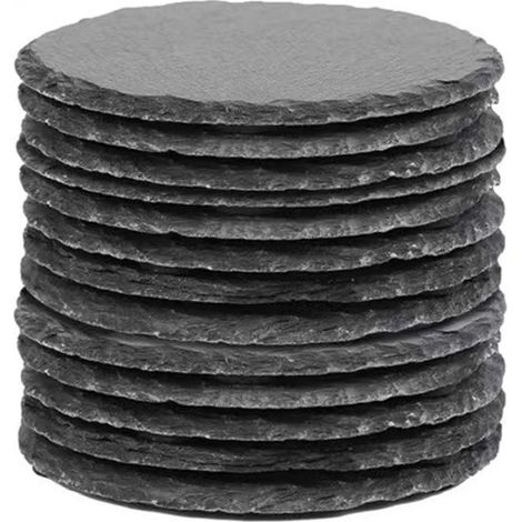 Sous-verres en ardoise naturelle Lot de 10 ronds noirs 10cm antidérapants isolants pour table salon cuisine bar décoration (1/4)