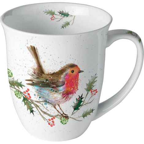 Mug en porcelaine fine Rouge-gorge de Noël (1/2)