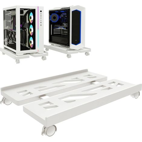 Support PC, Support Tour, pour Ordinateurs de Bureau, Bureau, Gamers, étudiants, Maison, avec 4 roulettes, Blanc (1/5)