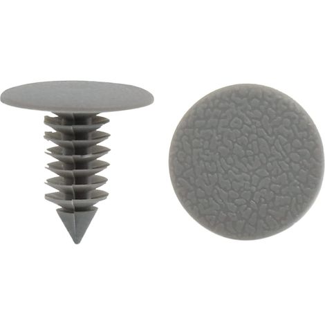 50 Clips De Fixation Plastique 8,5mm Gris pour Voiture Couleur Gris, Utilisation Pour Rembourrages: Moquette, Portes, Toit, Coffre, Passage De Roue, Etc. (1/4)