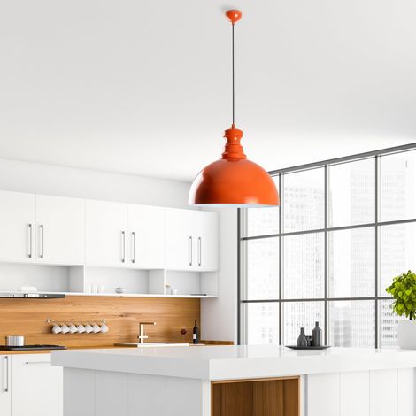 Lustre orange élégant, hauteur réglable 44-134 cm, corps en métal Ø 40 cm, culot E27 max. 40 W, pour les espaces de vie modernes, indice IP20 (1/5)