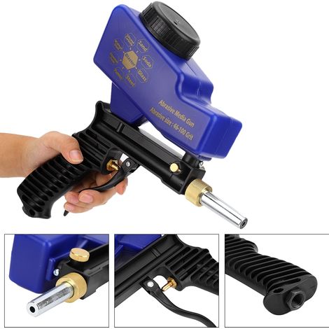 Pistolet à sabler pneumatique portable à gravité anti-rouille bleu pour sablage et enlever taches rouille (1/5)