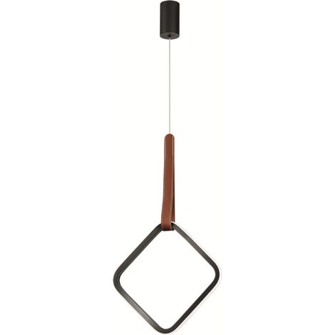 Lampada a sospensione Led REGOLI in metallo D33 cm con elemento in ecopelle SQUARE (1/4)