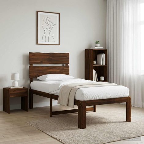 vidaXL Single Bed Frame with Headboard ROSTOCK Dark Brown 90 x 200 cm (1/5)