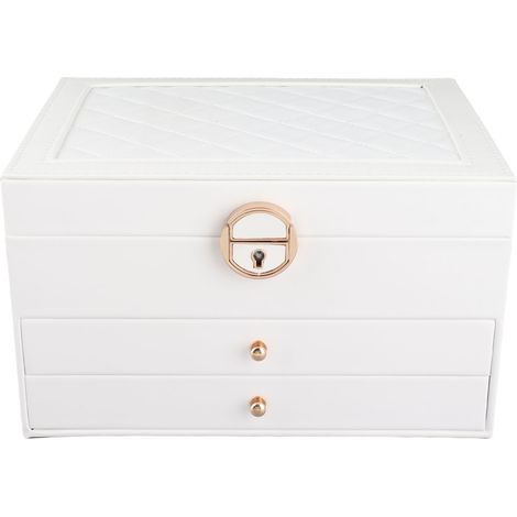 Boîte à bijoux élégante et légère en cuir PU de luxe à 2 compartiments pour bagues, boucles d'oreilles, montres, bracelets et colliers (1/5)