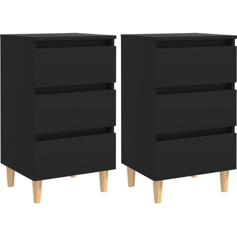 Mesitas de noche 2 uds patas madera maciza negro 40x35x69 cm vidaXL