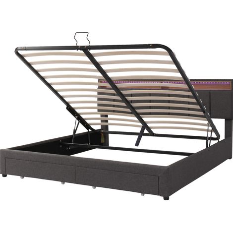 Cama canapé tapizada 160 x 200 cm gris con LED, somier de láminas y estructura de acero (1/5)