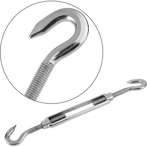 M10 304 Stainless Steel Wire Rope Turnbuckle with Hook on Each End Cable Tensioner Tool Kit (1/4)