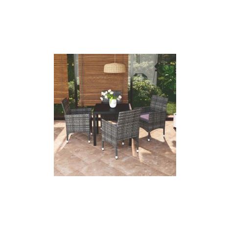 Mobilier à dîner de jardin et coussins 5pcs Résine tressée Gris (1/5)