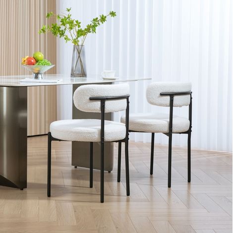 Juego de 2 sillas de comedor (51x51x76 cm), asiento acolchado, patas de acero, poliéster blanco crema (1/5)