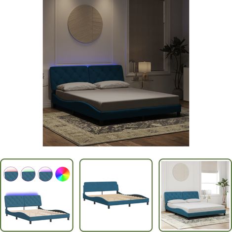 LED-Leuchten - Bettgestell mit LED ohne Matratze Blau 160x200 cm Samt (1/5)