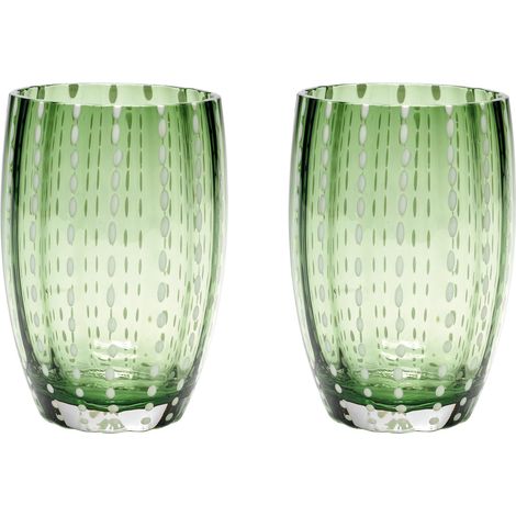 Zafferano Perle Verre Vert Anglais - Verre Soufflé 32Cl, Fait Main, Set De 2 Verres Artisanaux Pour Eau Ou Cocktails, Raffiné (1/2)