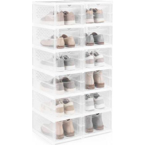 Baskets et chaussures bien visibles, boîtes à chaussures pliables lot de 2, 6 niveaux, portes transparentes (1/5)