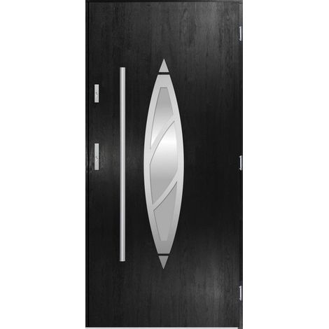 Porte d'entrée simple BELIAR 90 cm noir - Poignée et serrure : Sans - Poussant: Droit