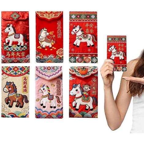 Rote Geldumschläge, 6er-Set, niedlich, Neujahr 2026, Chinesisches Jahr des Pferdes, für Grußkarten, Frühling (1/5)