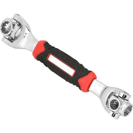 Clé à cliquet multifonction 360° avec douilles 8-en-1, coffret d'outils pour vis et écrous, manche rotatif, acier robuste. (1/5)