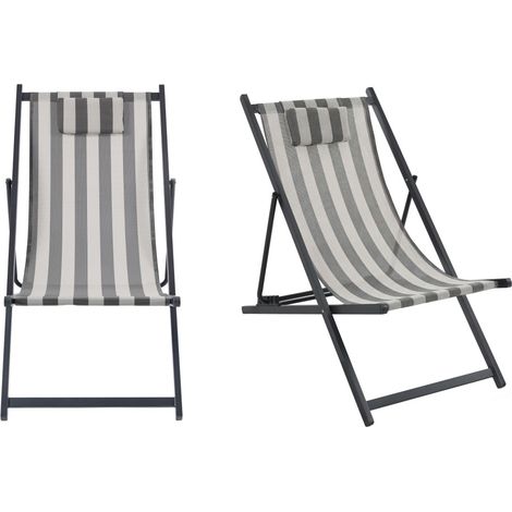Lot 2 chiliennes aluminium transat jardin chaise longue extérieur terrasse Brisa