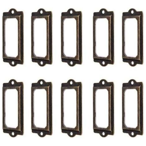 Pair 50Pcs porte-étiquette 60 x 17 mm métal bronze vintage porte-étiquette porte-cartes bibliothèque tiroir armoire (1/5)
