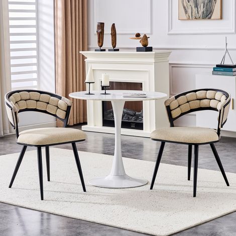 Lot de 2 fauteuils de salle à manger velours beige,pieds noirs,rembourrés modernes,pour salle à manger et cuisine.