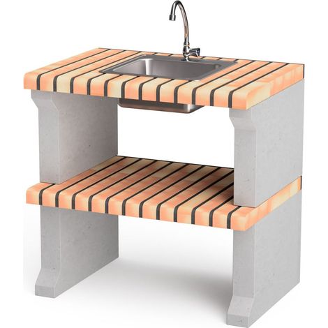 MOVELAR - Caballete lateral, lavabo y grifo Alcoa Plus XL para Barbacoa de Obra Prefabricada (Gris, naranja - 86,5 x 58 x 58 cm) - Uso en Exteriores (1/2)