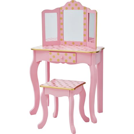 Teamson Kids Toletta Per Bambini In Legno Rosa Con Sgabello e Specchio TD-11670L (1/5)